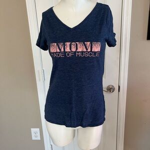 BCG Dark Blue V-Neck Tee with pink MOM Graphic